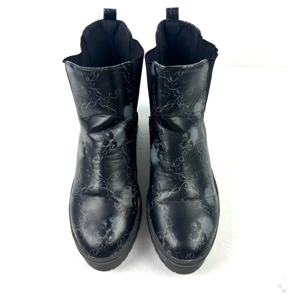 Iron Fist Skull Bootie 38 Black Faux Leather Platform Ankle Boot Womens Slip On - Picture 2 of 9